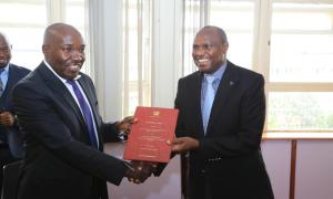 Chief of Staff and Head of Public Service Mr. Felix Kosgey and Principal Secretary Julius Korir during the 2023/24 Performance Contract Signing Ceremony