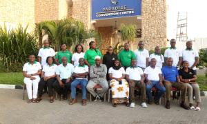Principal Secretary Dr. Idris Salim Dokota (Seated 5th left) with staff involved in the development of the SDCA Strategic Plan -2023/2027. In the photo is the Secretary Administration Kula Hache, (Seated 5th right), Ag. Secretary, Cabinet Affairs Delivery Directorate Dickson Murira (Seated 4th left), Consultant Samuel Kimote (3rd right), Director of Planning, Samuel Gicheru (4th left) and Head of Accounting Unit CPA Daniel Karani (3rd left).